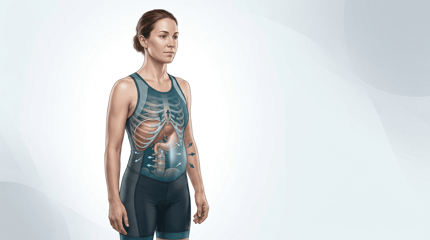 Illustrazione editoriale dell'area diaframmatica e dei rapporti viscerali con postura e respiro