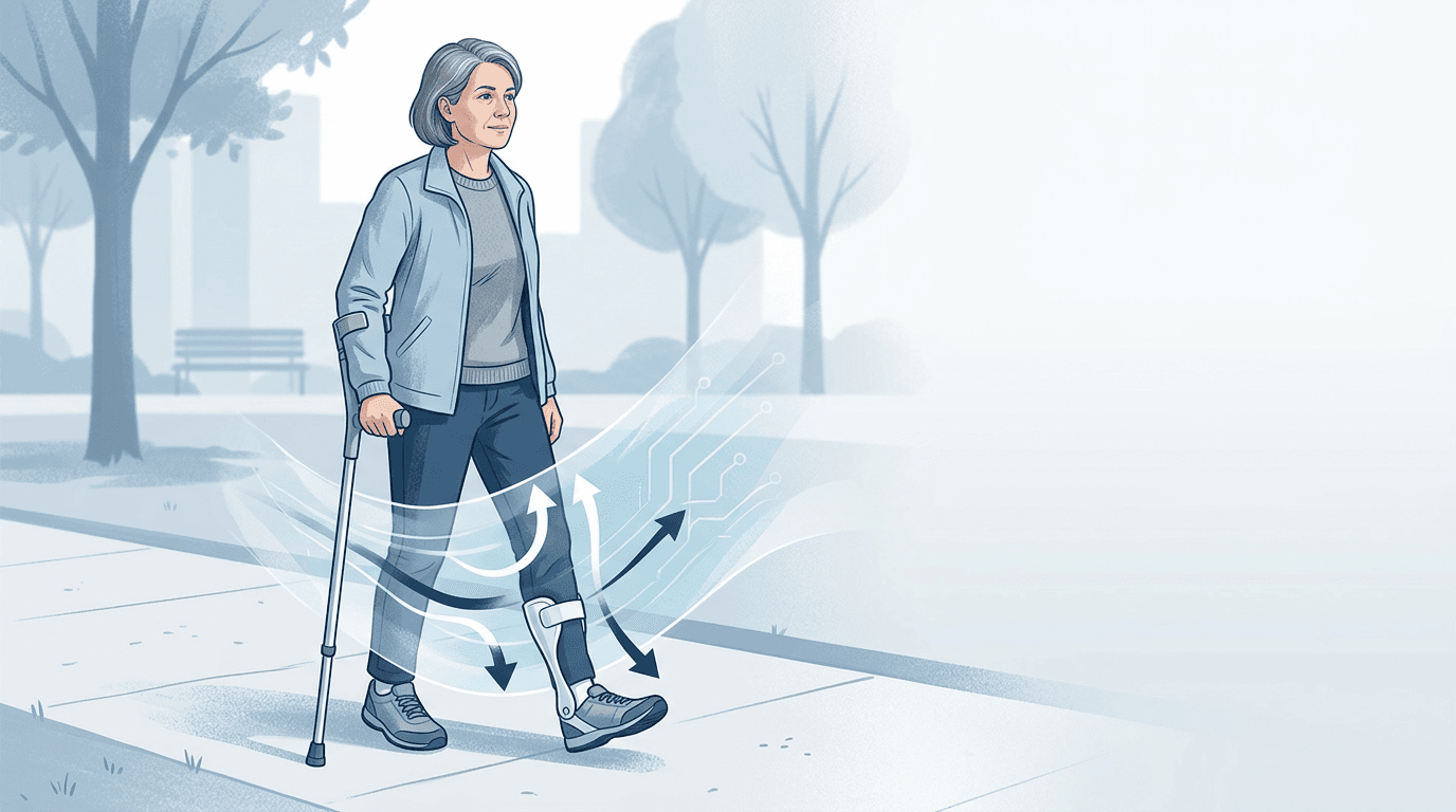 Illustrazione editoriale: neuropatia del peroneo comune, piede cadente e cammino