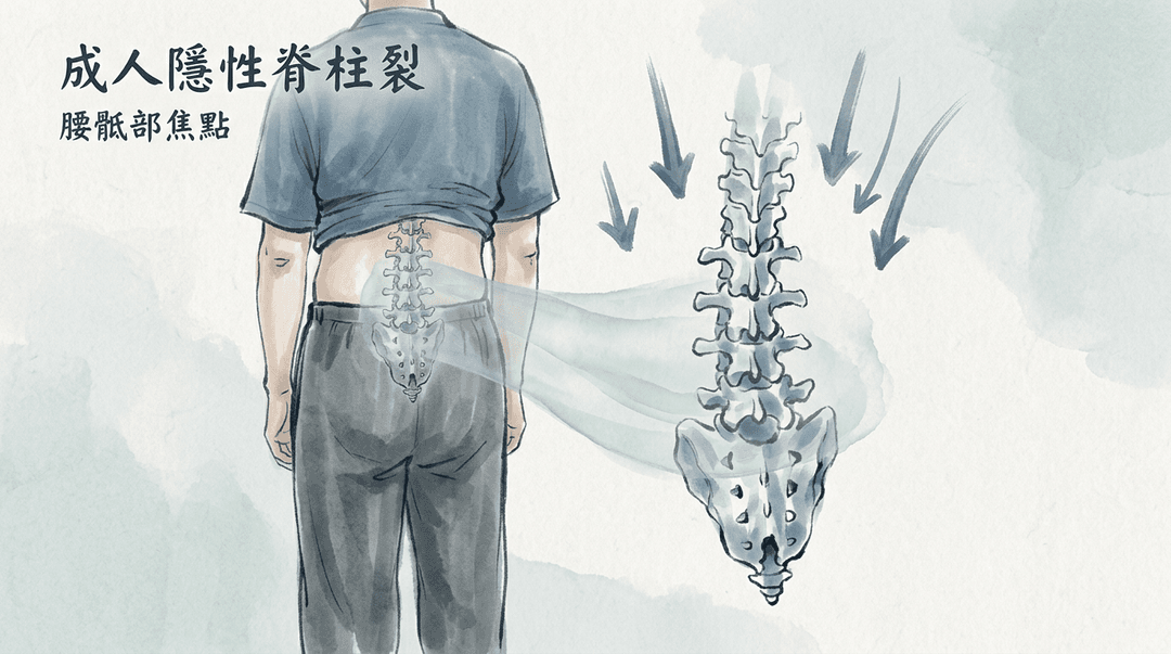 Illustrazione editoriale: spina bifida occulta, lombalgia e giunzione lombosacrale