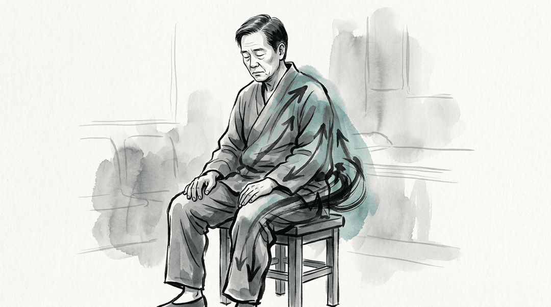 Illustrazione editoriale: sindrome post-polio, debolezza e sovraccarico compensatorio