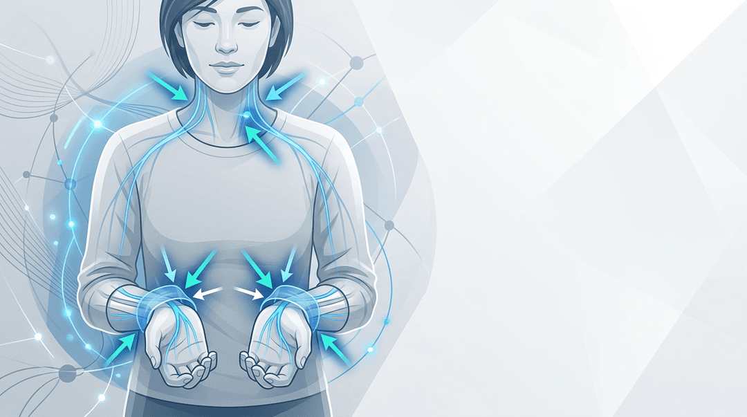 Illustrazione editoriale: tunnel carpale bilaterale e contributo cervicotoracico