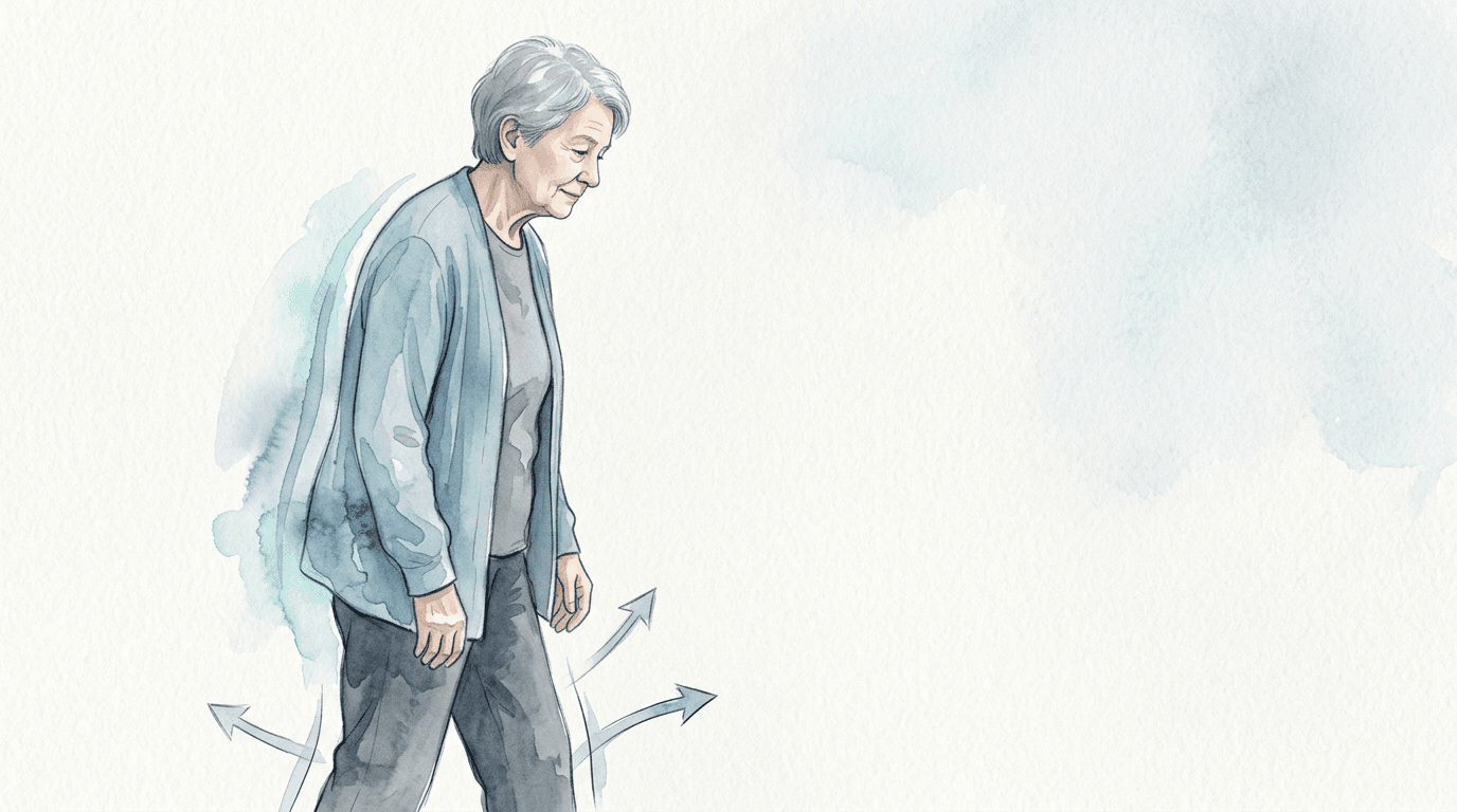 Illustrazione editoriale: malattia di Parkinson, rigidità assiale e reazioni posturali