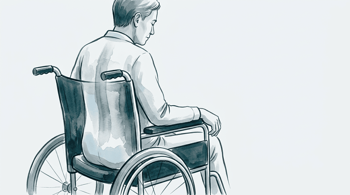 Illustrazione editoriale: lesione midollare cervicale incompleta, rigidità toracica e respiro restrittivo