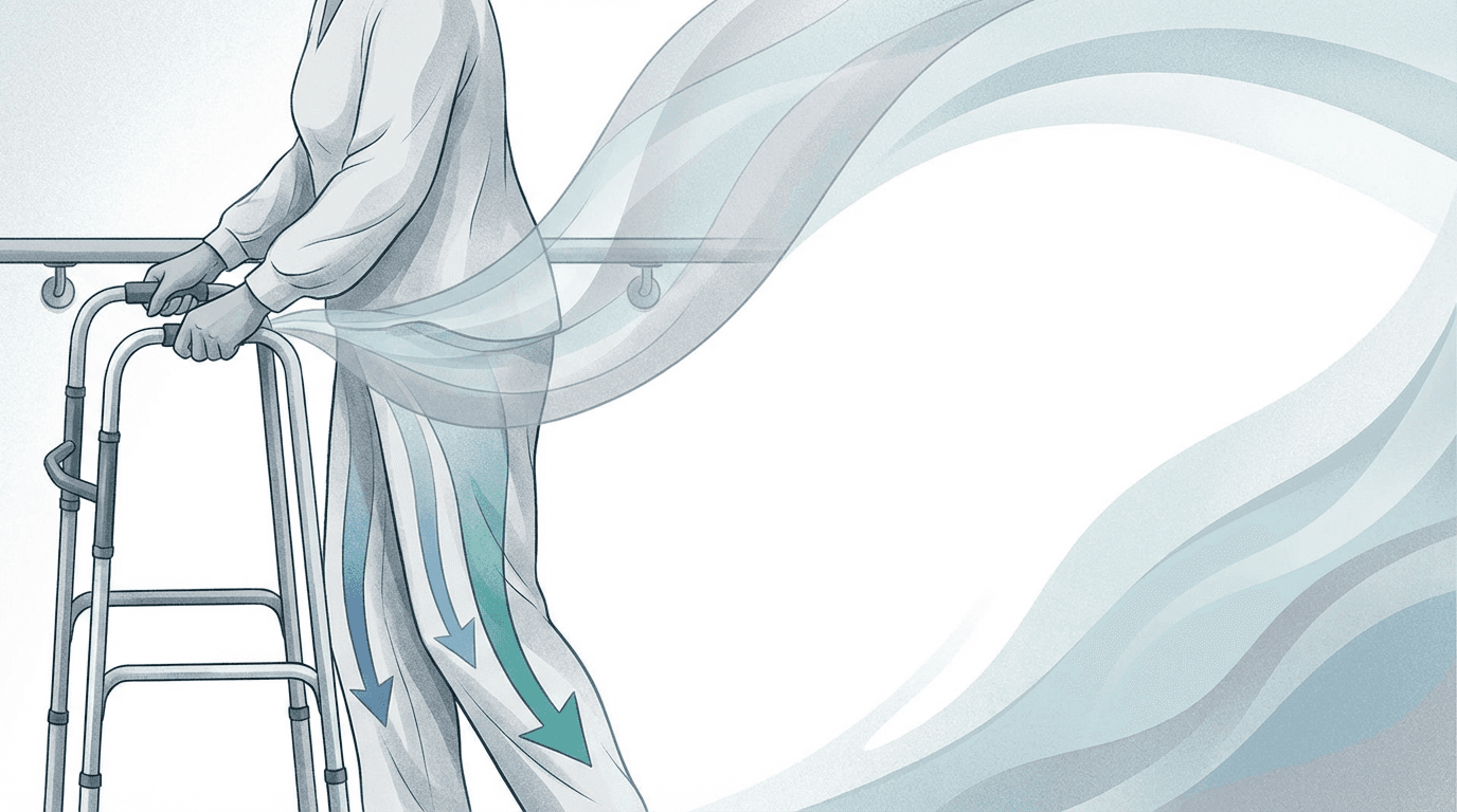 Illustrazione editoriale: sindrome di Guillain-Barré in recupero, debolezza e cingolo pelvico