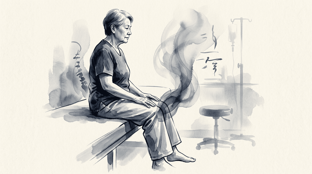 Illustrazione editoriale: artroplastica totale di ginocchio bilaterale e lombalgia da rigidità flessoria