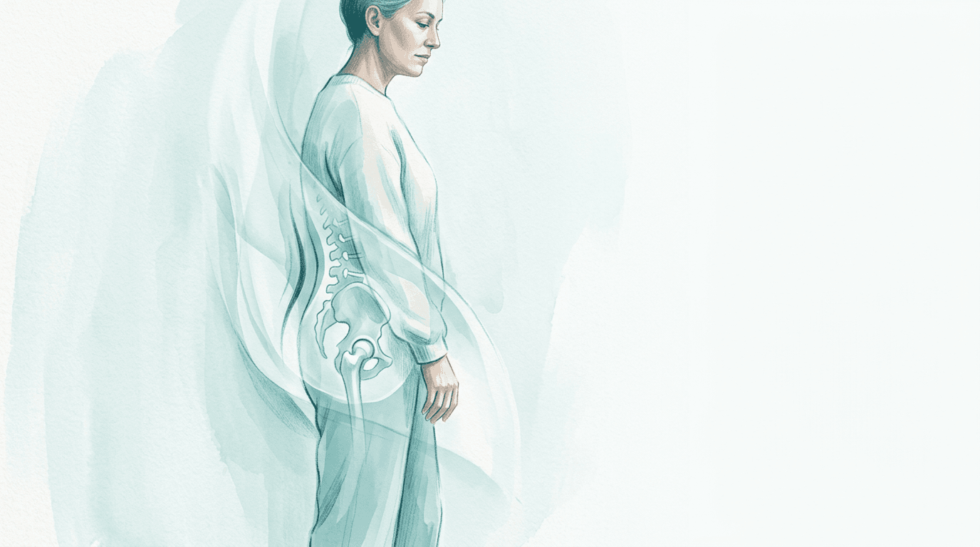 Illustrazione editoriale: displasia congenita dell'anca residua e coxalgia con compenso lombare