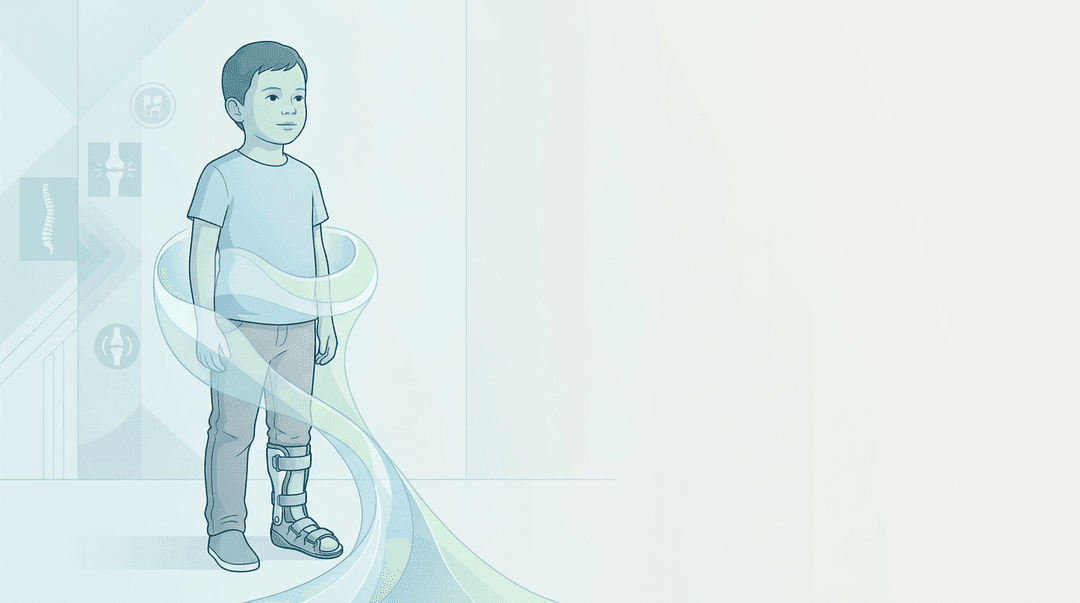 Illustrazione editoriale: piede torto congenito operato e lombalgia da compenso ascendente