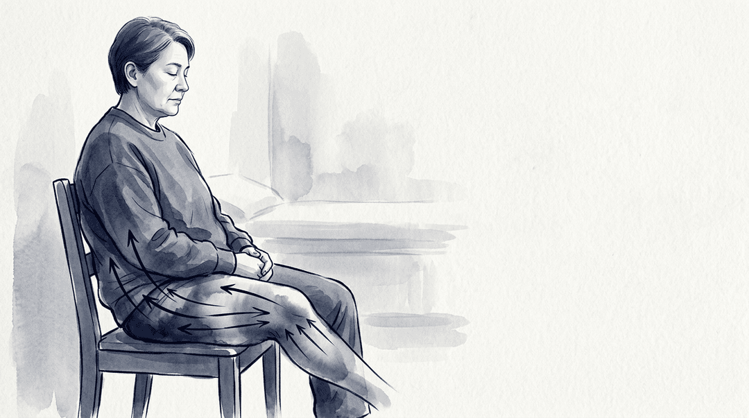 Illustrazione editoriale: amputazione transfemorale, dolore al moncone e rigidità lombare