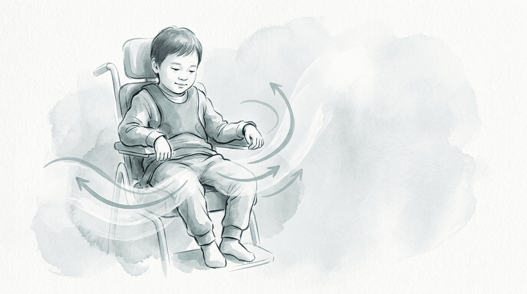 Illustrazione editoriale: paralisi cerebrale infantile spastica, ipertono adduttori e pelvi