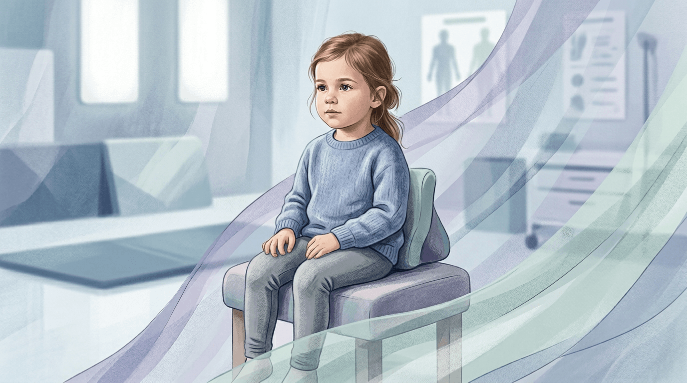 Illustrazione editoriale: artrogriposi multipla congenita, limitazioni articolari e postura