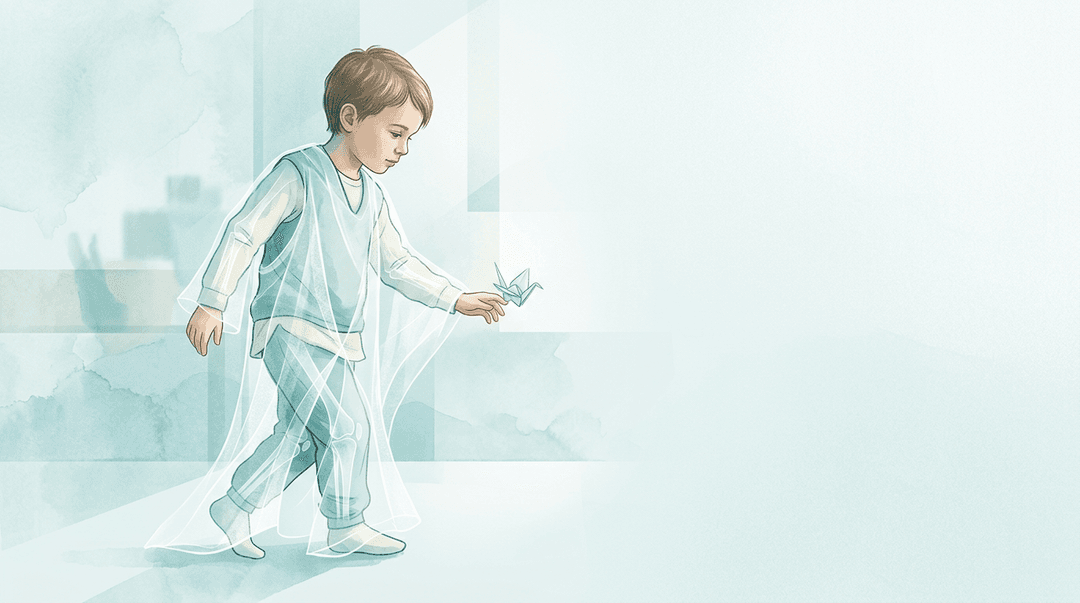 Illustrazione editoriale: osteogenesi imperfetta tipo I, fragilità scheletrica e adattamento somatico