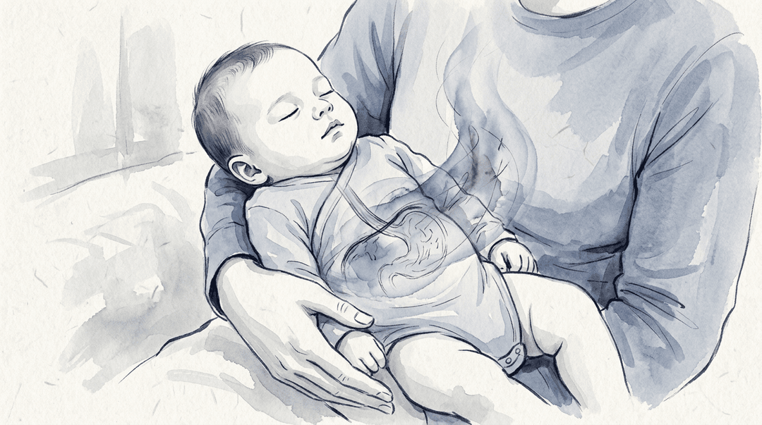 Illustrazione editoriale: reflusso gastroesofageo nel lattante, diaframma e irritabilità viscerale