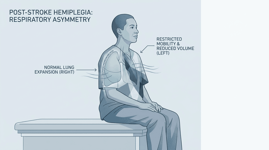 Illustrazione editoriale: esiti di ictus con emiplegia e disfunzione respiratoria unilaterale