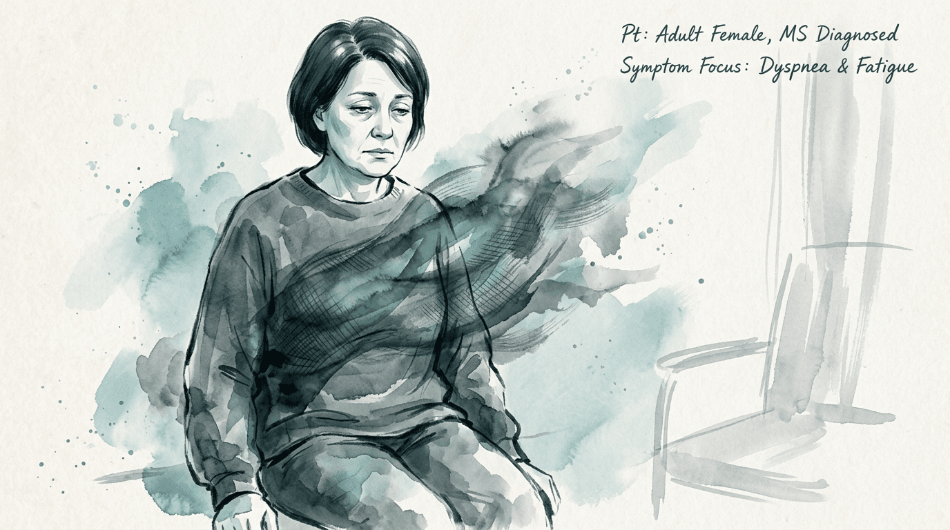 Illustrazione editoriale: rigidità toracica e dispnea da fatica in sclerosi multipla