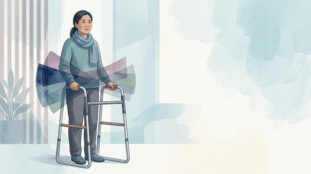 Illustrazione editoriale: lombalgia cronica in adulto con paralisi cerebrale infantile