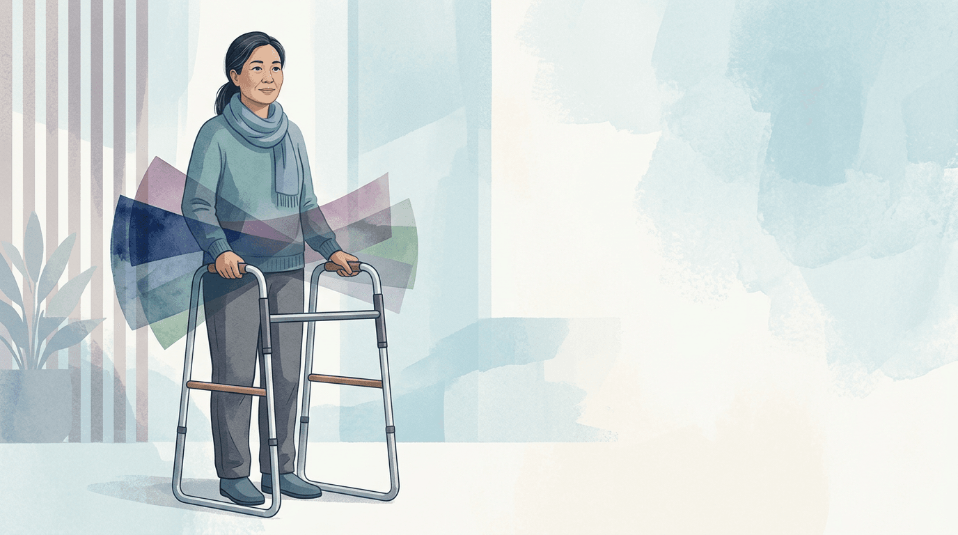 Illustrazione editoriale: lombalgia cronica in adulto con paralisi cerebrale infantile