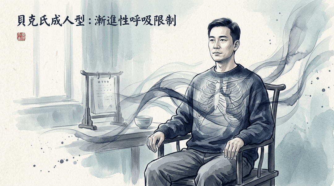 Illustrazione editoriale: restrizione costale e insufficienza respiratoria in distrofia di Becker