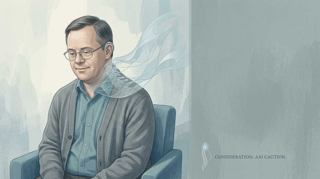 Illustrazione editoriale: cervicalgia cronica in sindrome di Down e instabilità atlanto-assiale