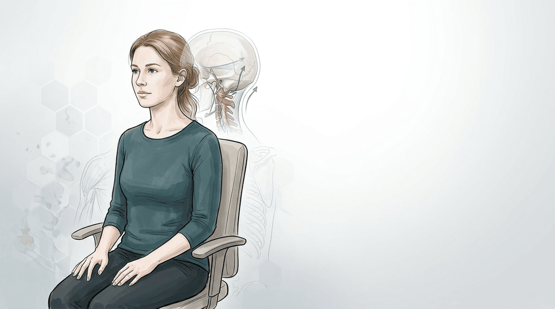 Illustrazione editoriale: cefalea tensiva, restrizione sfeno-basilare in flessione e ipertono suboccipitale