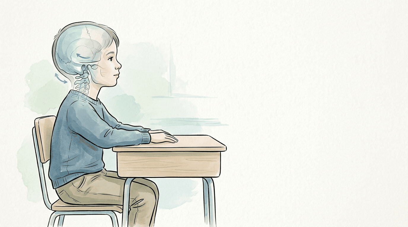 Illustrazione editoriale: difficolta di attenzione nel bambino e torsione sfeno-basilare percepita