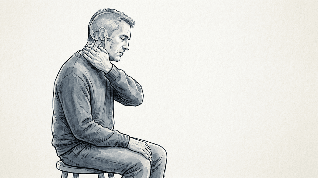 Illustrazione editoriale: stanchezza cronica, compressione condilare occipitale percepita e forame magno