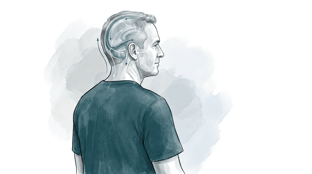 Illustrazione editoriale: emicrania cronica, disfunzione occipito-mastoidea e tensione del tentorio