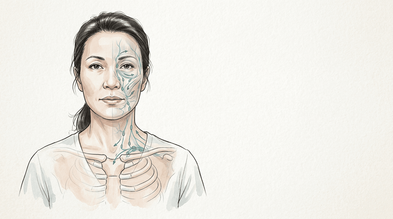 Illustrazione editoriale: congestione cranio-facciale, apertura toracica superiore e drenaggio linfatico