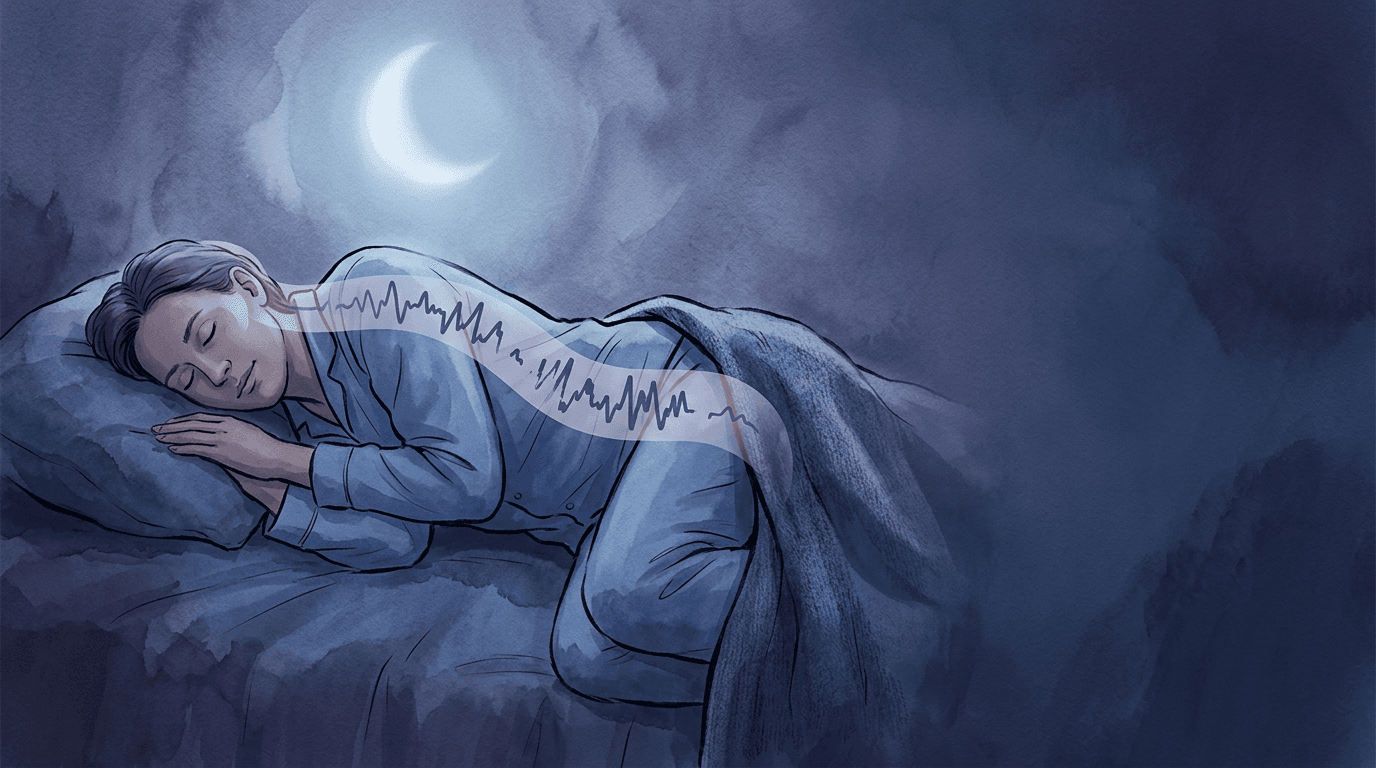 Illustrazione editoriale: disturbi del sonno con frammentazione REM e asse cranio-sacrale percepito