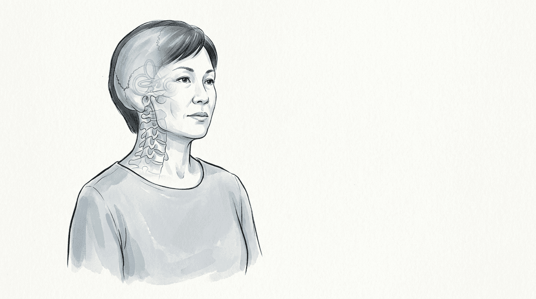 Illustrazione editoriale: vertigini cervicogeniche e sutura temporo-occipitale