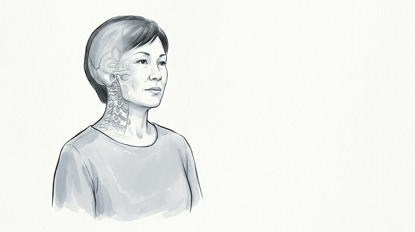 Illustrazione editoriale: vertigini cervicogeniche e sutura temporo-occipitale