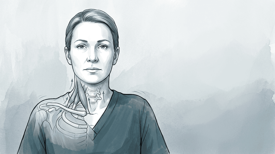 Illustrazione editoriale: cervicalgia con pattern respiratorio disfunzionale e ipertono degli scaleni