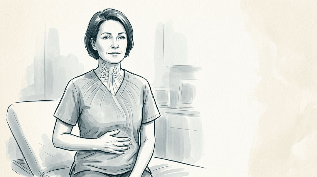 Illustrazione editoriale: disfunzione cervicale alta con nausea e disagio vagale