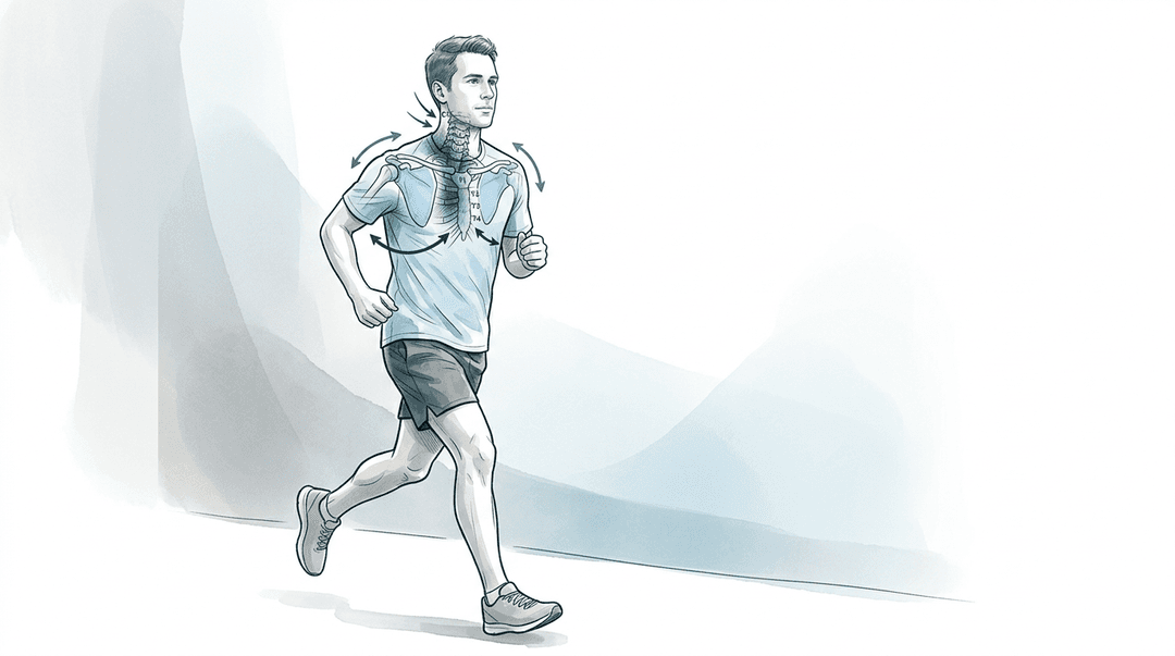 Illustrazione editoriale: rigidità cervicale nel corridore amatoriale con impatto sulla performance