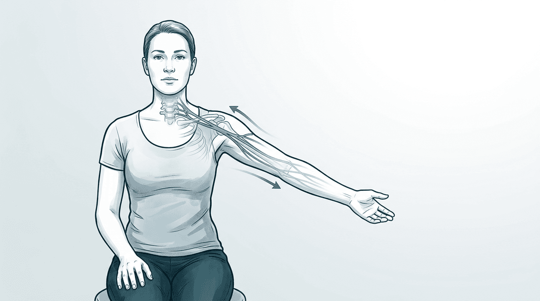 Illustrazione editoriale: sindrome cervico-brachiale con componente neurodinamica, percorso cervico-brachiale