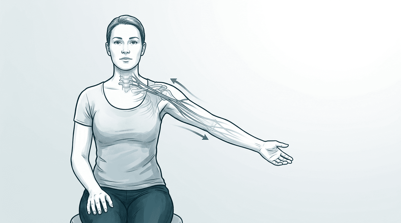 Illustrazione editoriale: sindrome cervico-brachiale con componente neurodinamica, percorso cervico-brachiale
