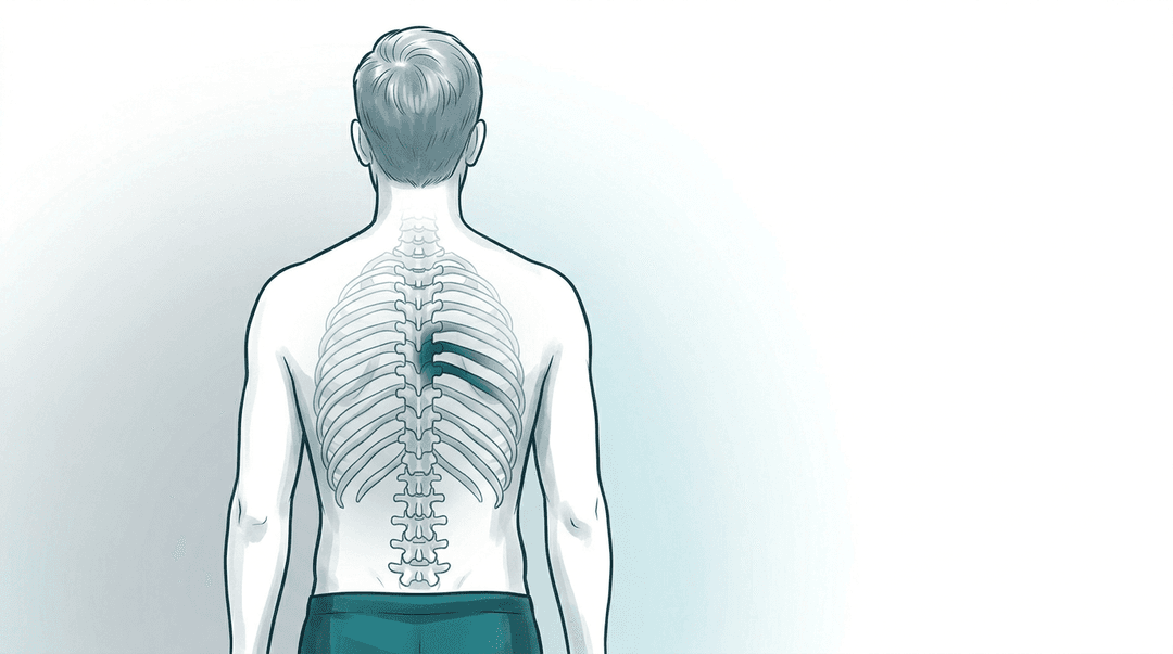 Illustrazione editoriale: dolore intercostale destro posturale e stress, FRS destra T8 e costa 8
