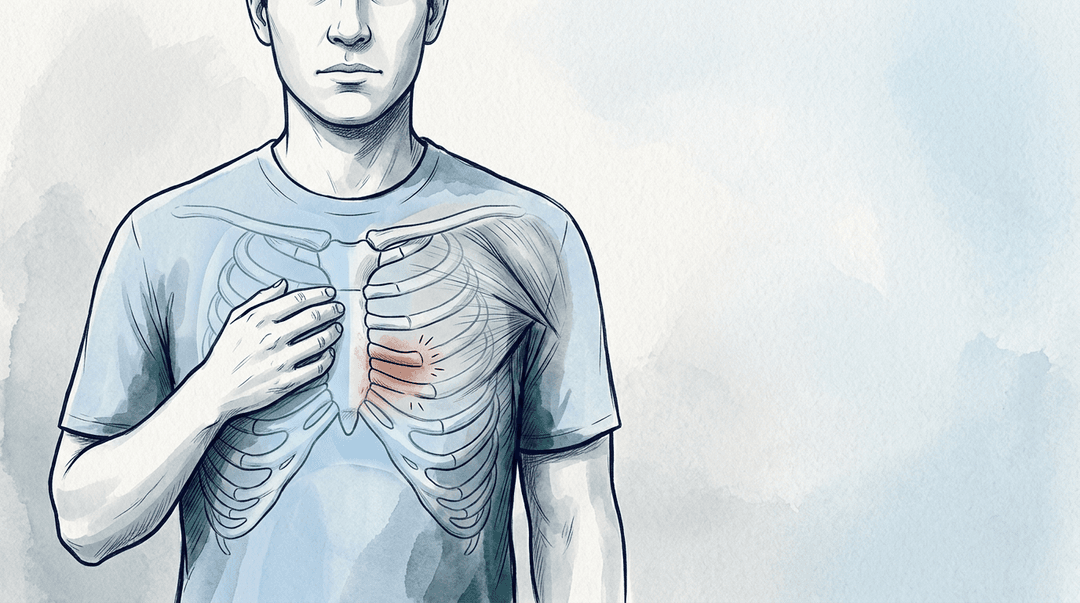 Illustrazione editoriale: dolore costo-sternale anteriore sinistro, terza costa, esclusione cardiopolmonare