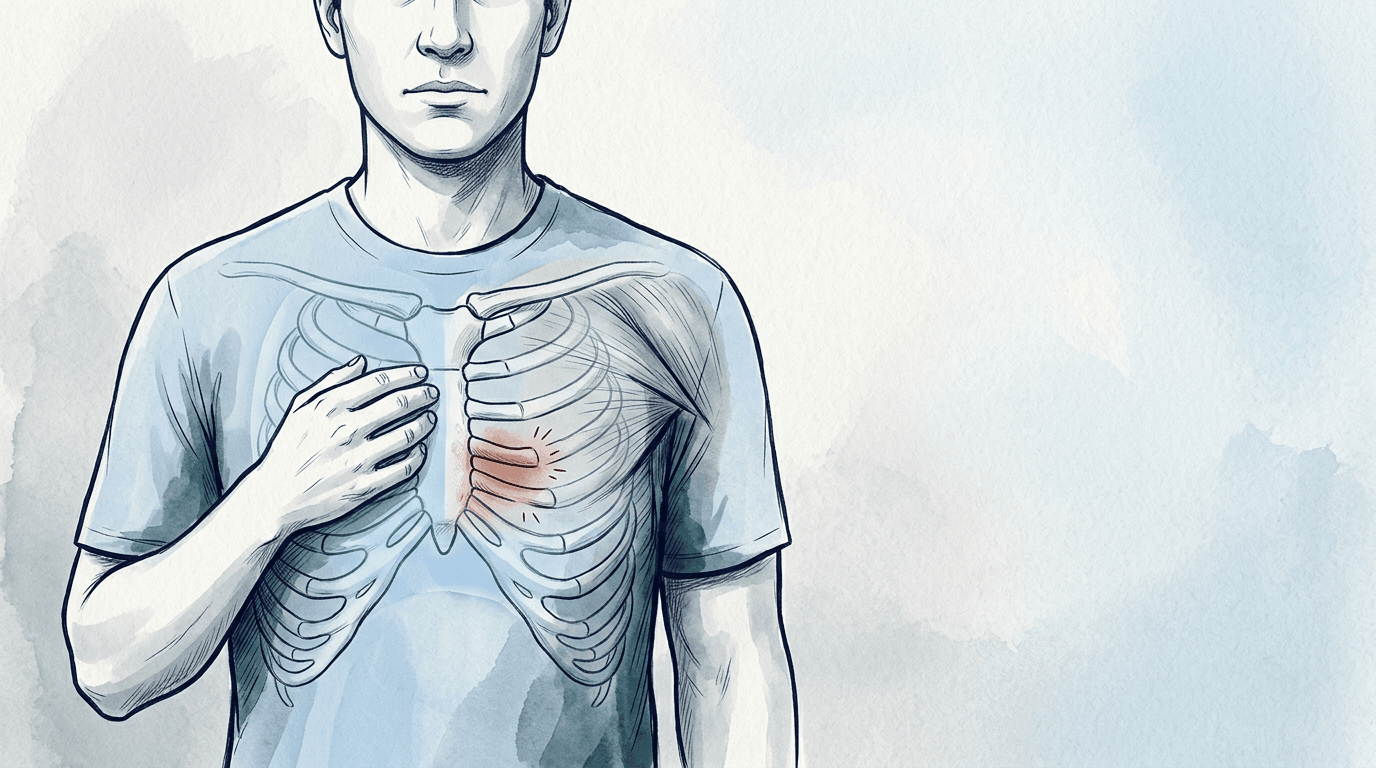 Illustrazione editoriale: dolore costo-sternale anteriore sinistro, terza costa, esclusione cardiopolmonare