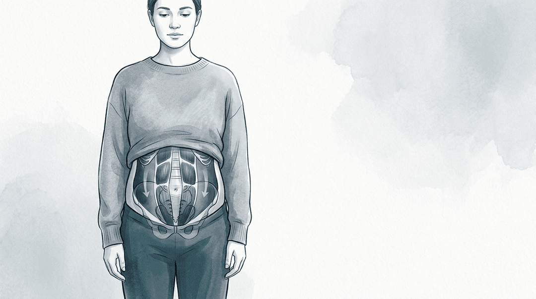 Illustrazione editoriale: dolore lombo-pelvico nel post-parto con diastasi e sistema pressorio