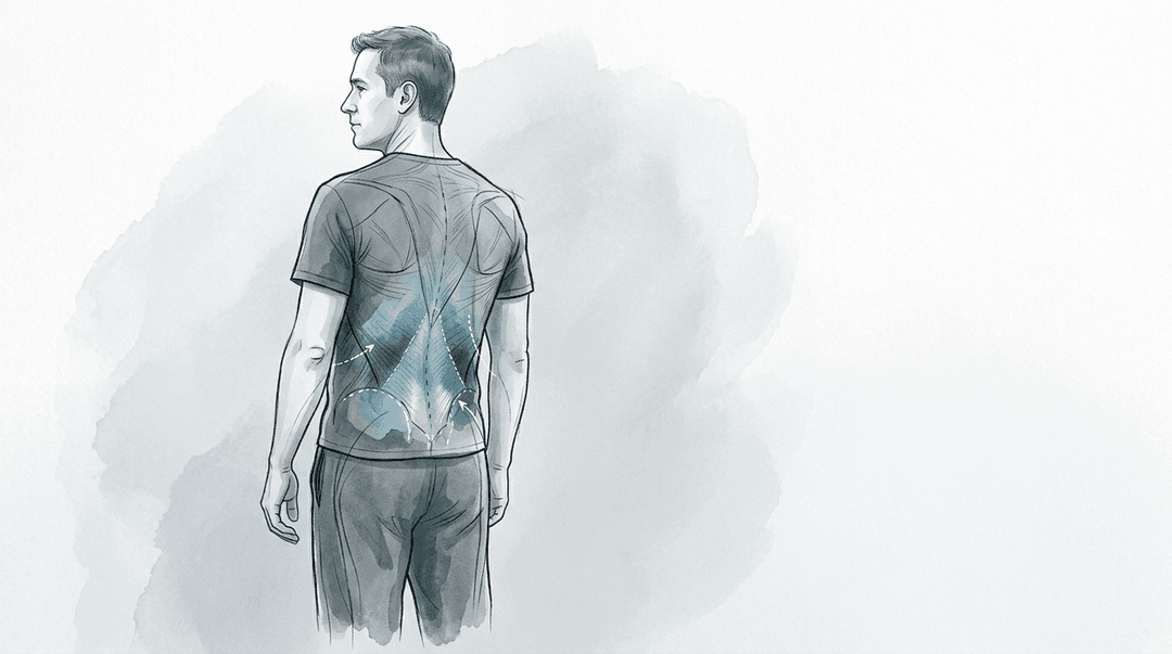 Illustrazione editoriale: lombalgia e rigidità fasciale