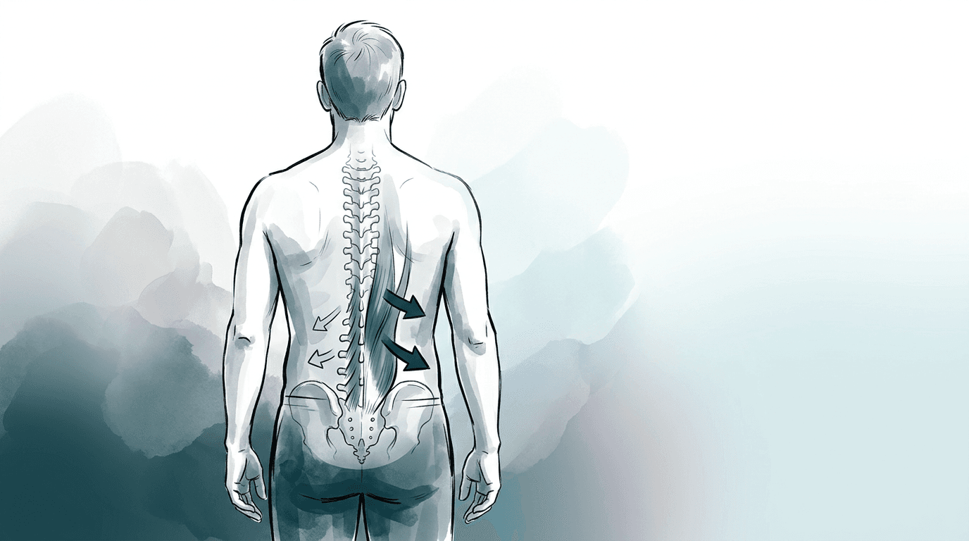 Illustrazione editoriale: dolore lombare e squilibri muscolari