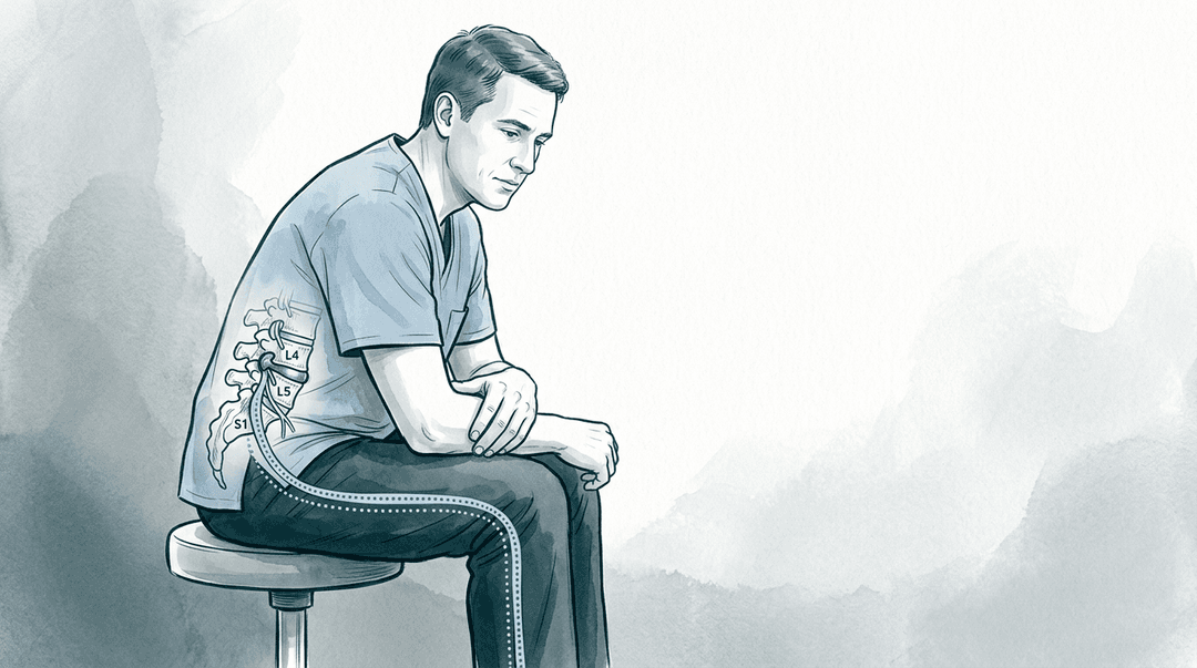 Illustrazione editoriale: ernia discale lombare con dolore radicolare irritativo