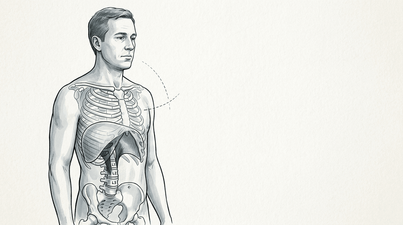 Illustrazione editoriale: lombalgia e alterazioni del diaframma