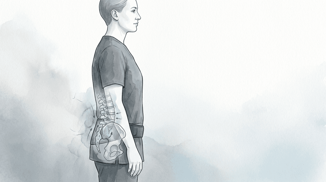 Illustrazione editoriale: dolore lombare e compensi pelvici