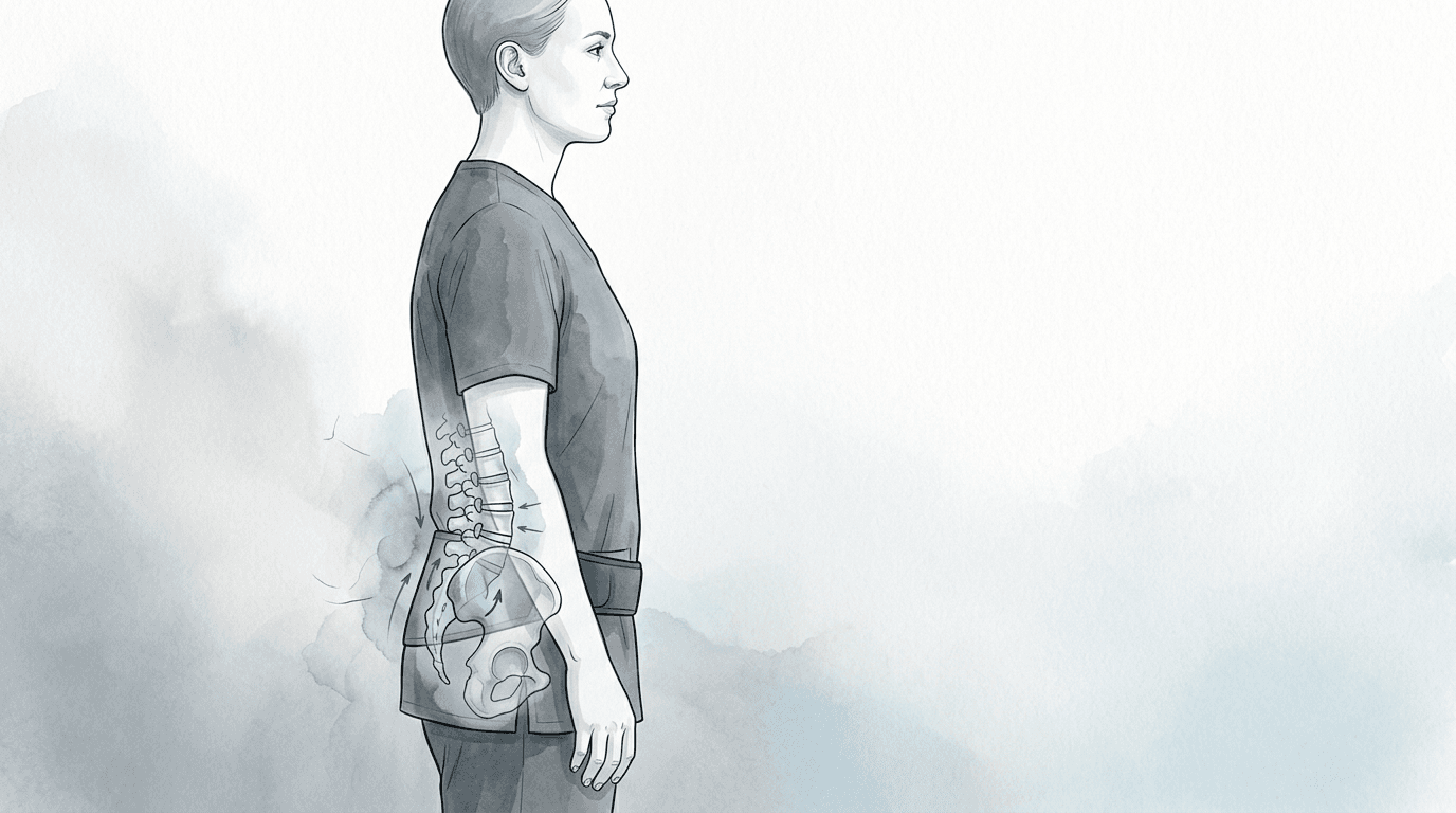 Illustrazione editoriale: dolore lombare e compensi pelvici