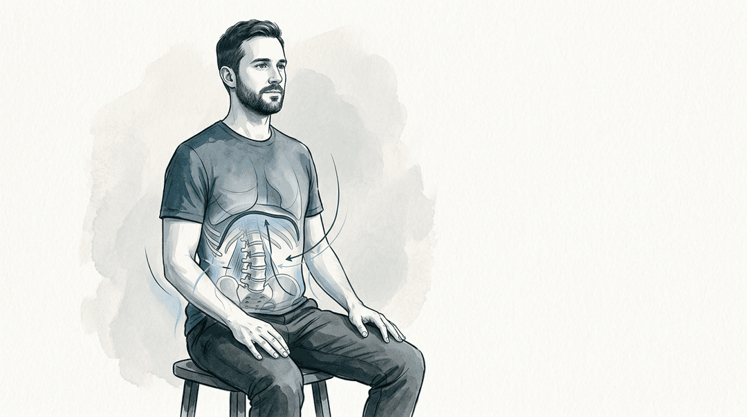 Illustrazione editoriale: lombalgia e disfunzioni respiratorie