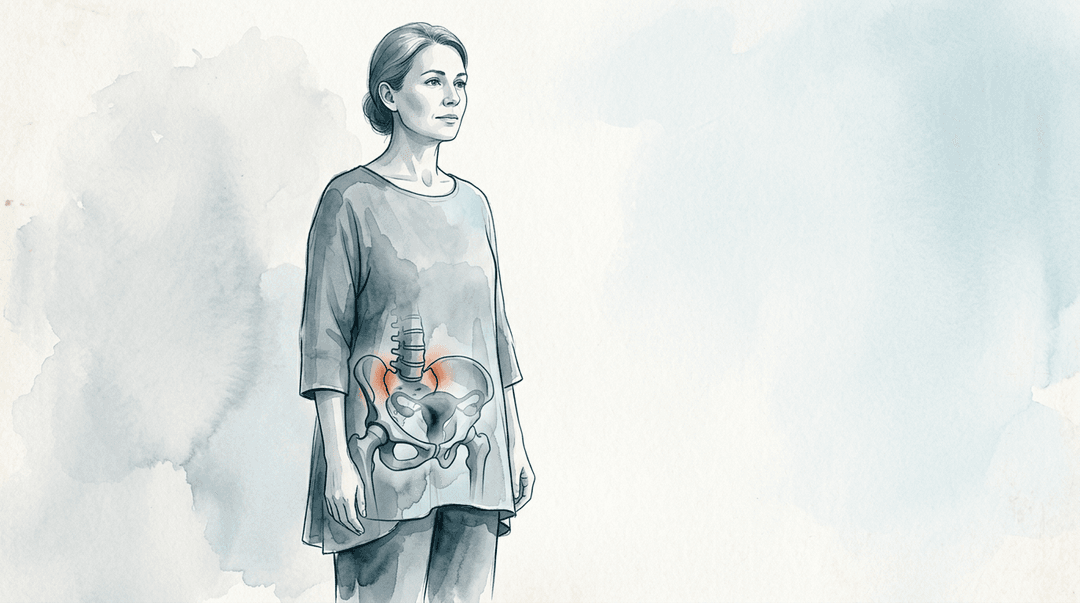 Illustrazione editoriale: disfunzione sacro-iliaca e disturbi ginecologici