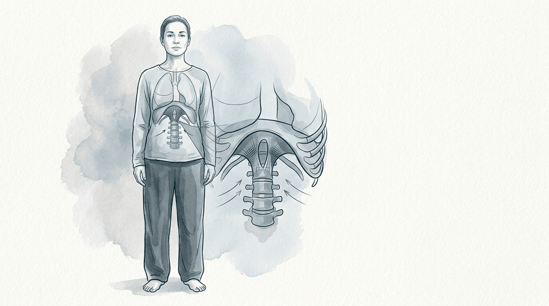 Illustrazione editoriale: lombalgia e tensione diaframmatica