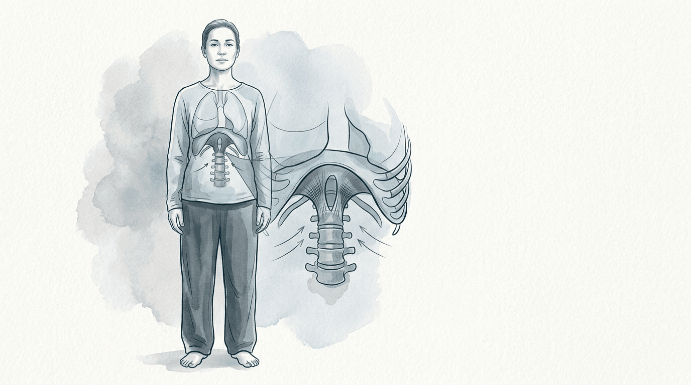Illustrazione editoriale: lombalgia e tensione diaframmatica