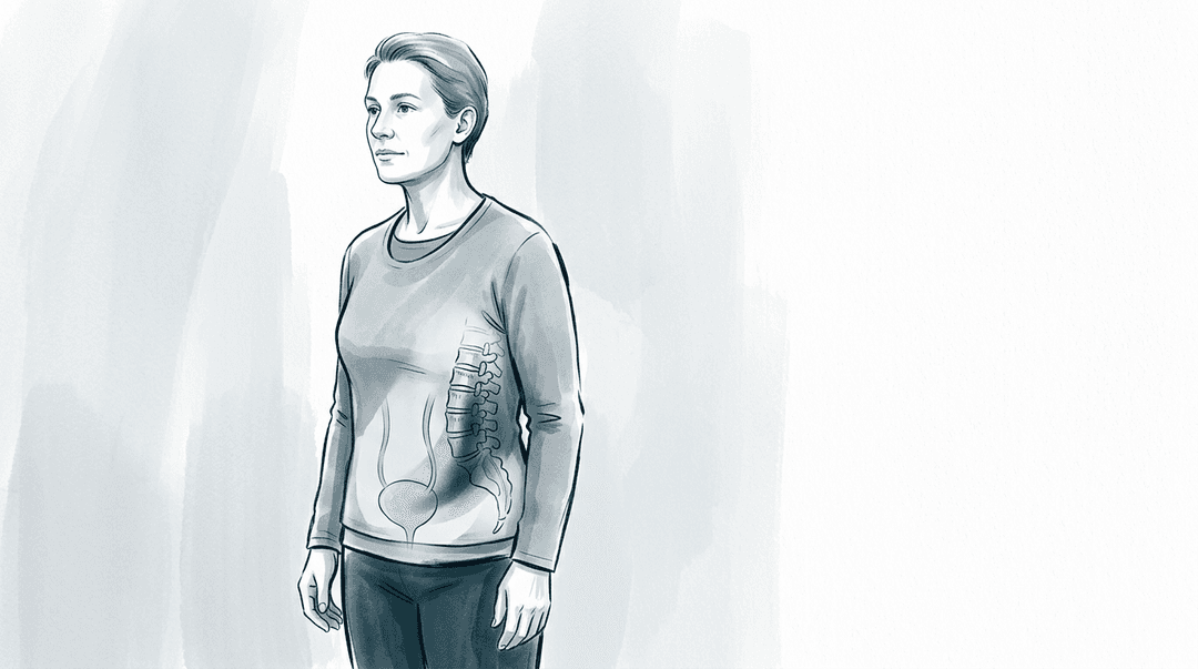 Illustrazione editoriale: lombalgia e disfunzioni uro-genitali